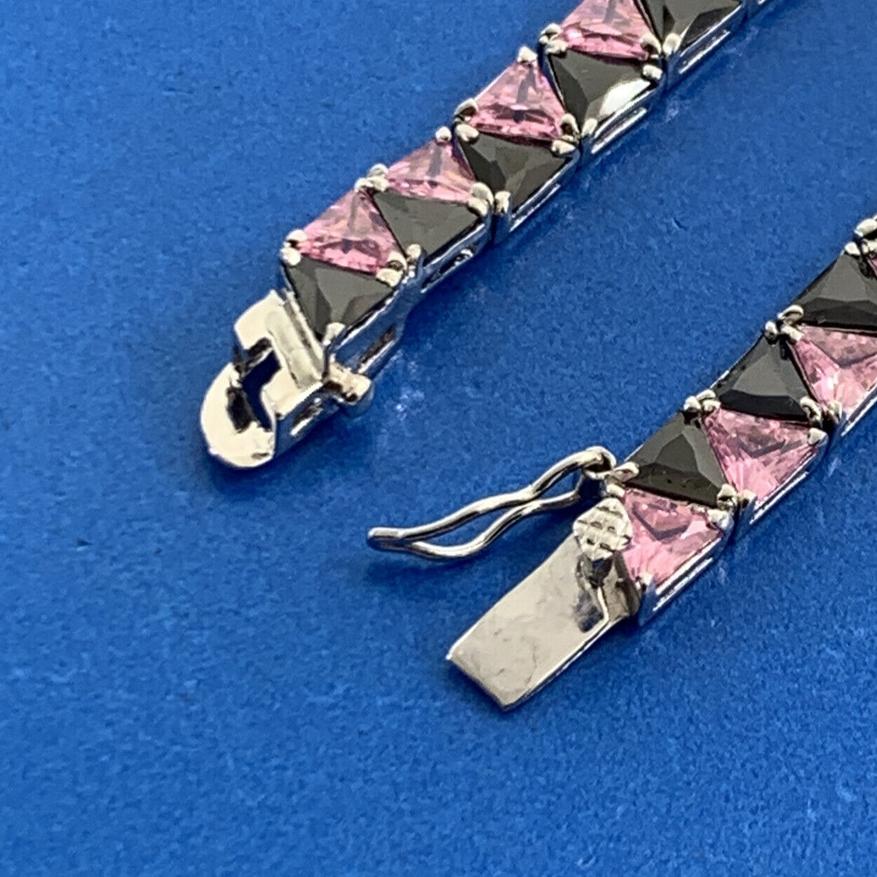 Designer UTC Pink Cubic Zirconia Black Onyx 925 Sterling Silver Tennis Bracelet