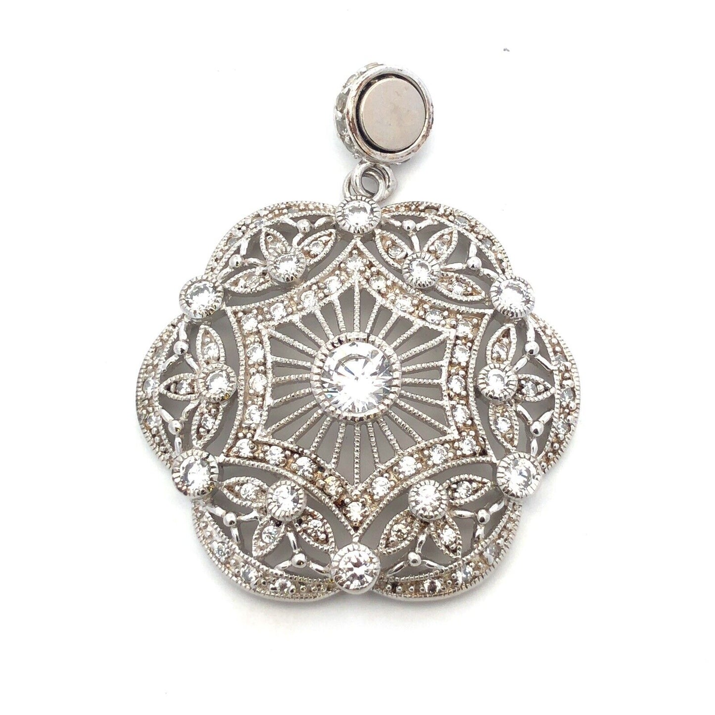 Joseph Esposito ESPO 925 Sterling Silver CZ Lacey Filigree Diamonique Pendant