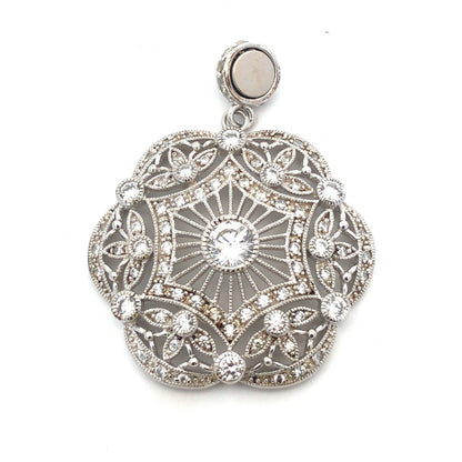 Joseph Esposito ESPO 925 Sterling Silver CZ Lacey Filigree Diamonique Pendant