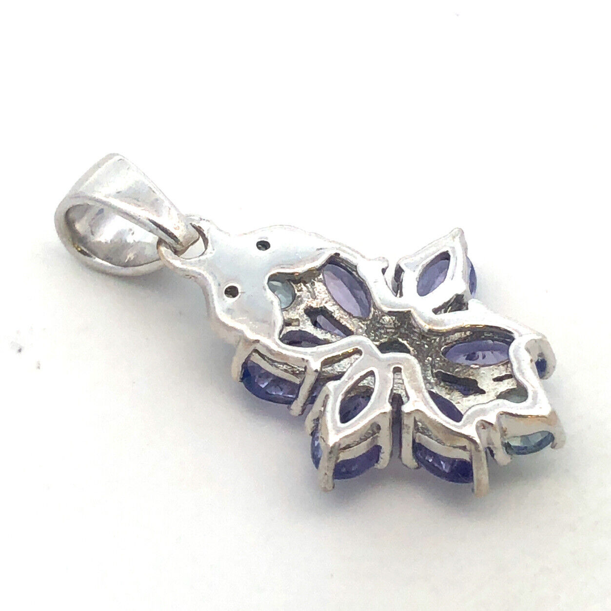 TGGC 925 Sterling Silver Oval Tanzanite Blue Tourmaline Diamond Flower Pendant
