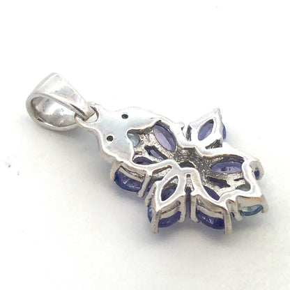 TGGC 925 Sterling Silver Oval Tanzanite Blue Tourmaline Diamond Flower Pendant