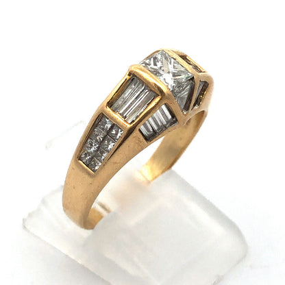 Designer 18K Yellow Gold Multi-Cut Diamond Modernist Dome Engagement Ring