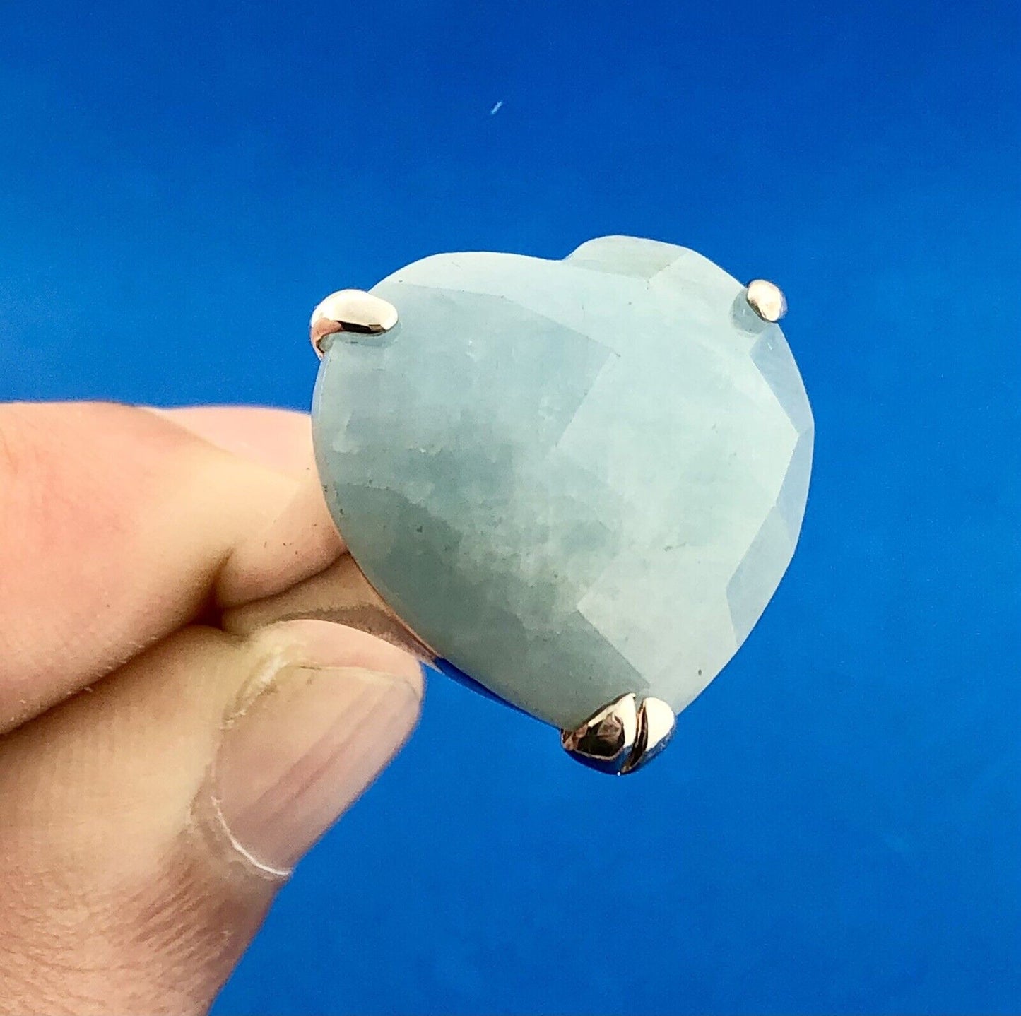 Designer GSJ 925 Sterling Silver Blue Aventurine Faceted Heart Statement Ring