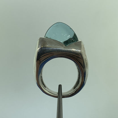 Designer Italy 925 Sterling Silver Bottle Art Glass Wide Statement Dome Ring