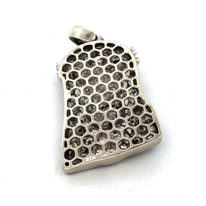 14K White Gold Round Pave Diamond Jesus Christ Face Statement Pendant
