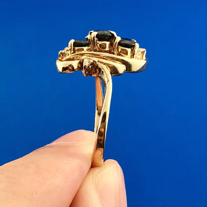 Vintage 14K Yellow Gold Sapphire Diamond Anniversary Birthstone Cocktail Ring