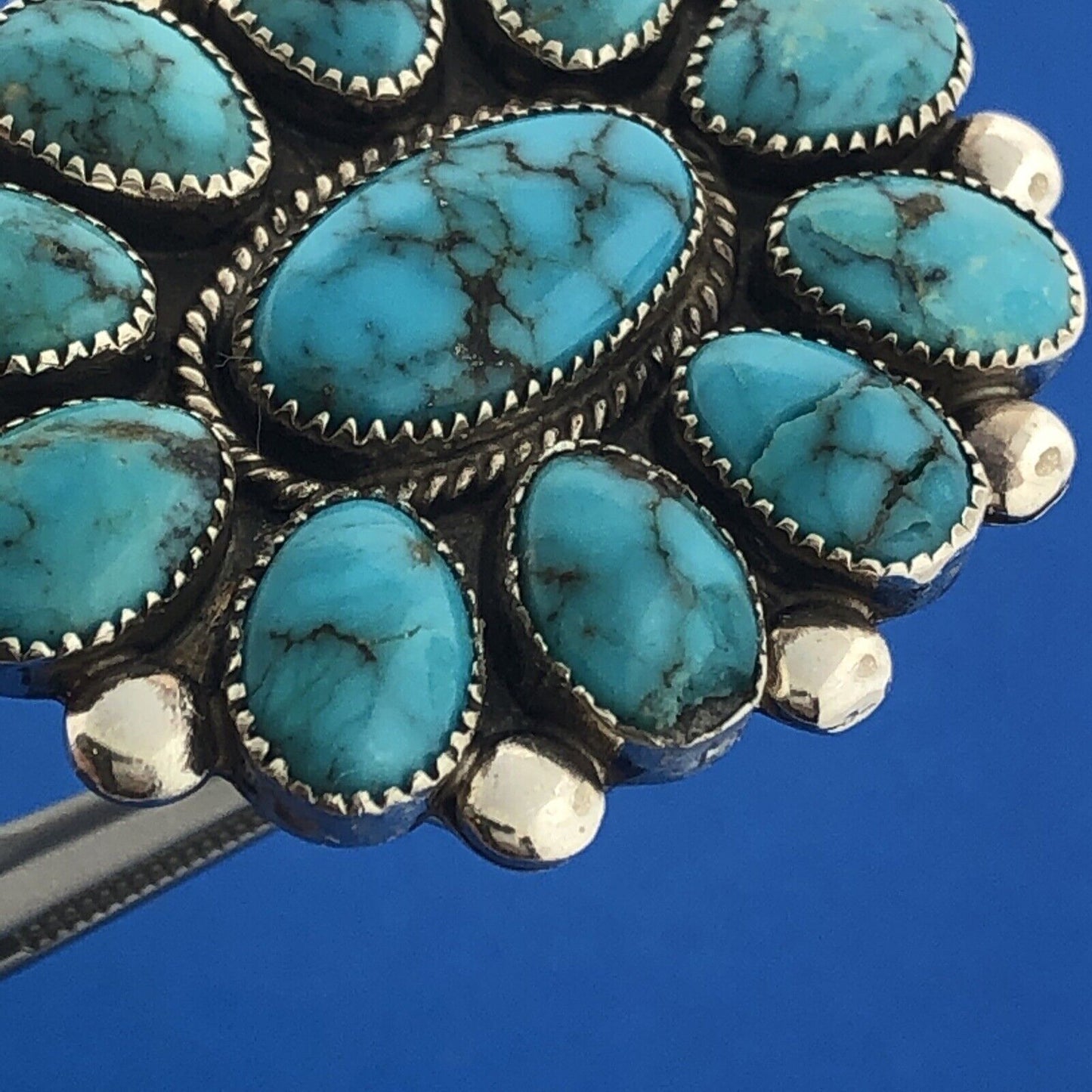 Stunning Sterling Silver 925 Cabochon Turquoise Statement Finger Ring Size 7.75