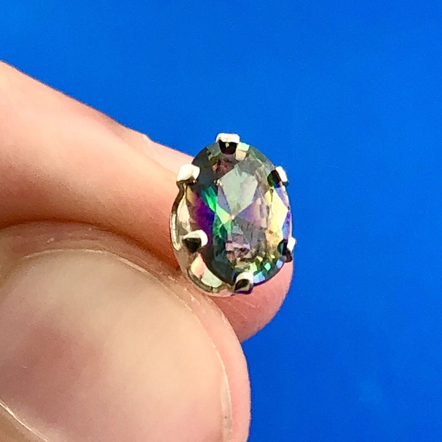 Designer Sterling Silver Oval Mystic Topaz November Anniversary Stud Earrings