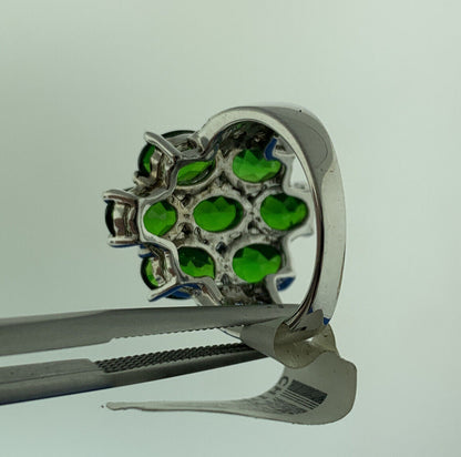 Designer 925 Sterling Silver Green Tourmaline White Topaz Accent Statement Ring