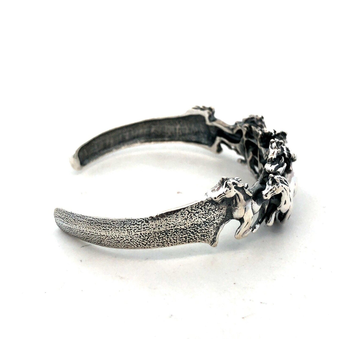 Vintage 925 Sterling Silver 3D Horse Galloping Equine Textured Cuff Bracelet