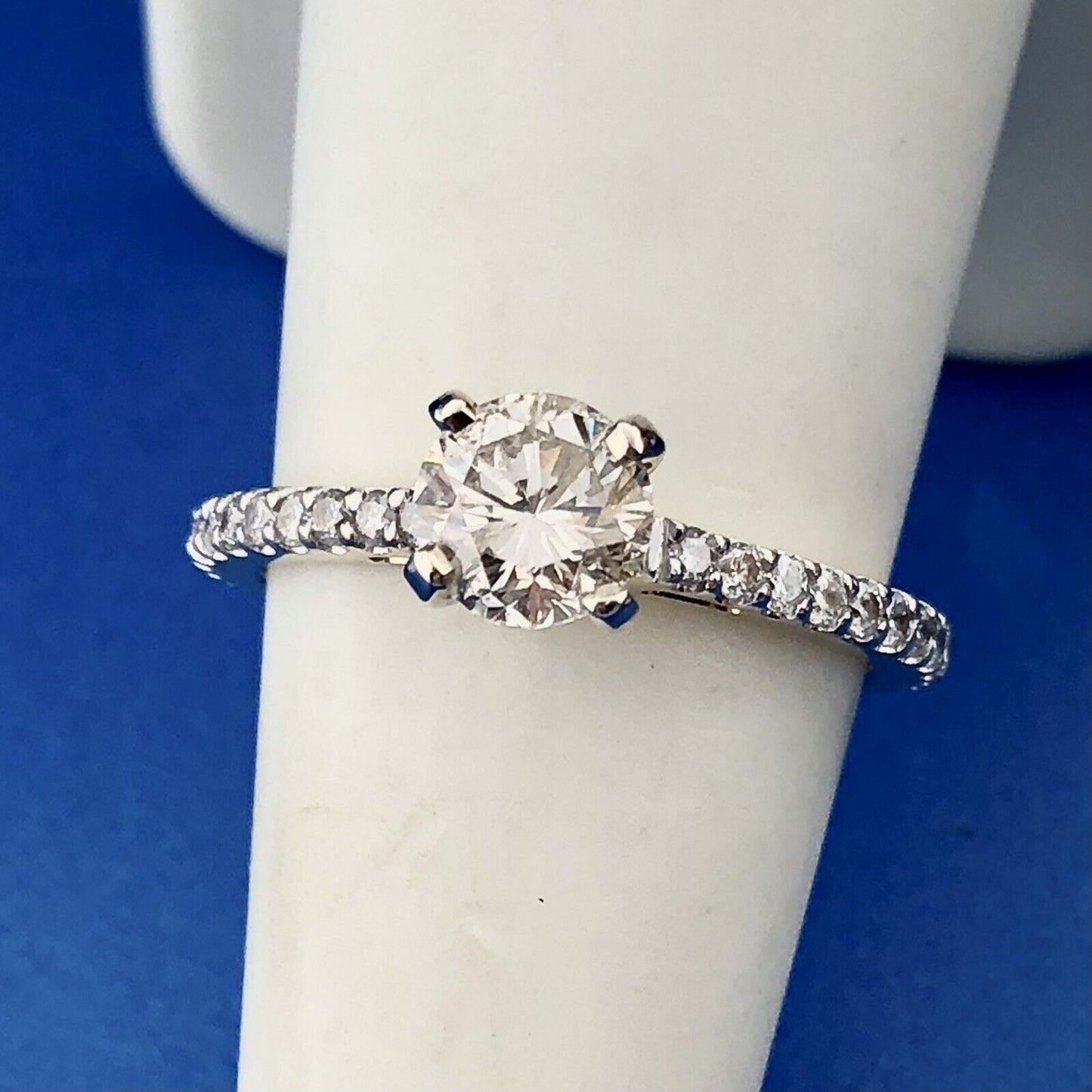 Designer 14K Yellow Gold Round Diamond Solitaire Accented Engagement Ring