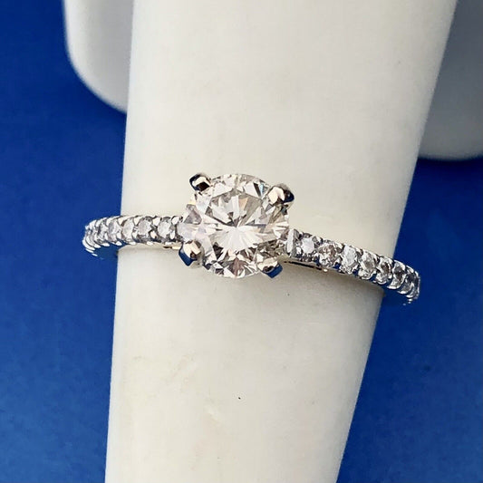Designer 14K Yellow Gold Round Diamond Solitaire Accented Engagement Ring