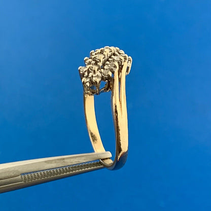 Vintage 14K Yellow Gold Diamond Waterfall Cluster Bypass Cocktail Ring