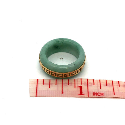 Vintage 14K Yellow Gold Green Jade Gemstone Chunky Stacking Wedding Band Ring
