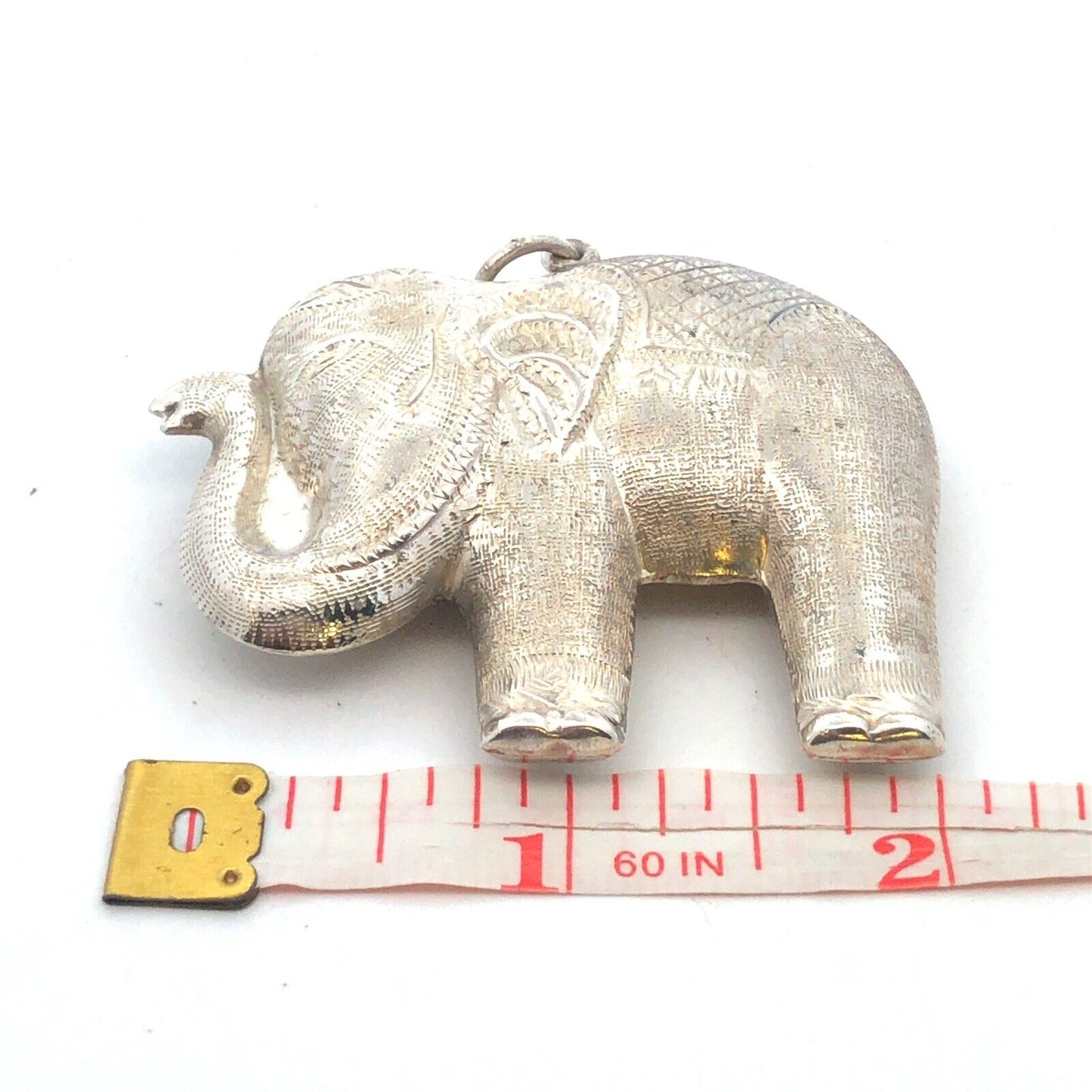 Vintage 925 Sterling Silver Textured Detailed Festival Temple Elephant Pendant