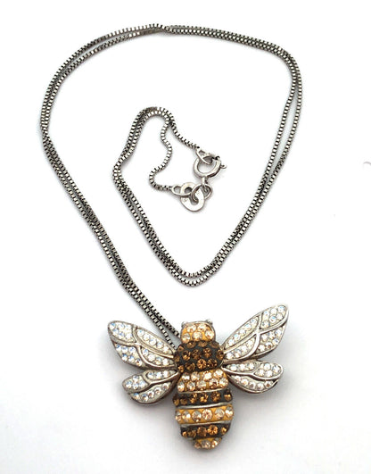 Designer 925 Sterling Silver Cubic Zirconia Enamel Bee Pendant Necklace