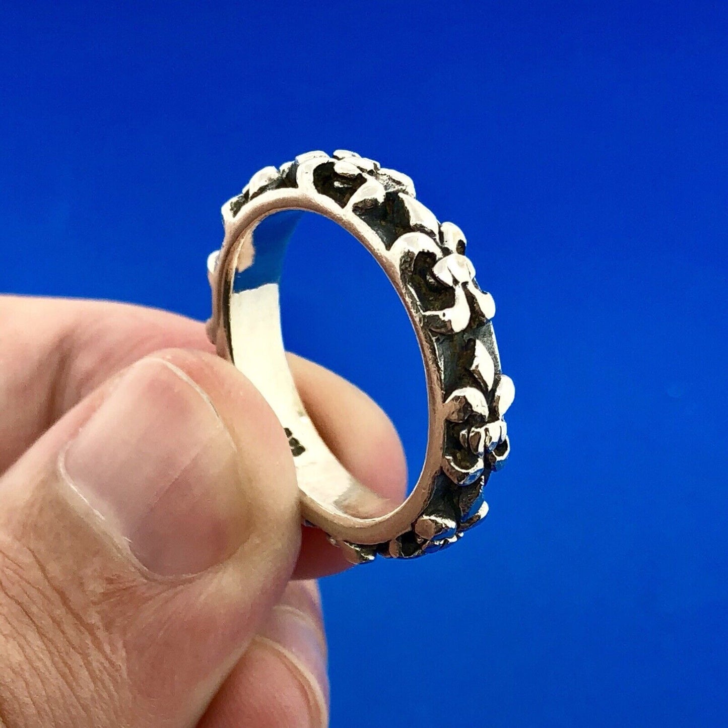 Sterling Silver 925 Fleur De Lis Intaglio Style New Orleans Cigar Band Ring