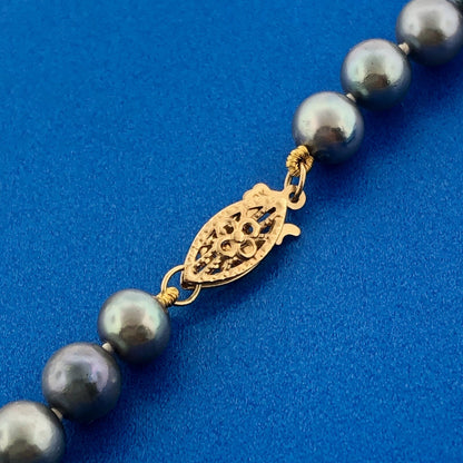 Retro 10K Yellow Gold Gray Peacock Pearl Wedding Bridal Pearl Necklace