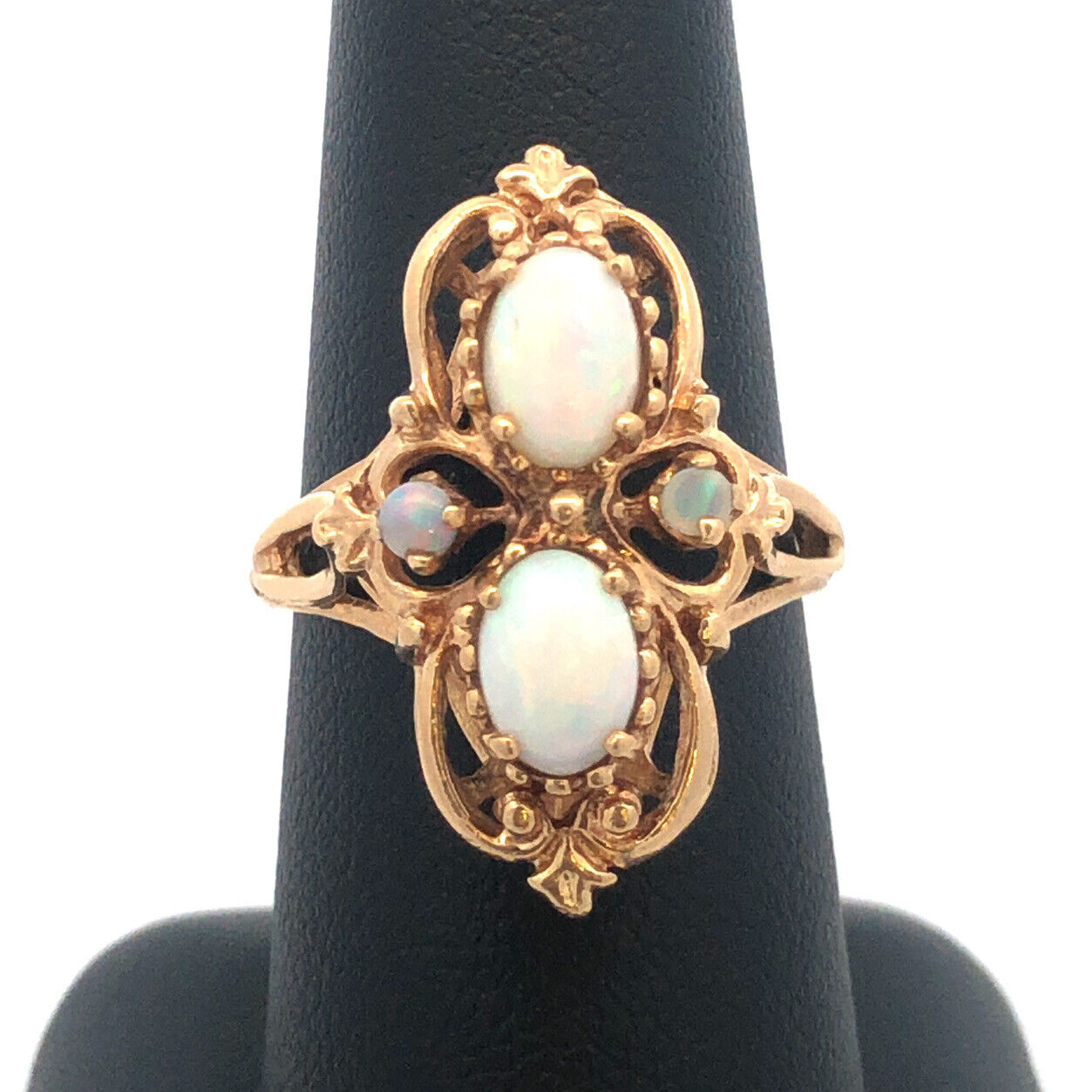 Vintage Art Deco Design 10K Yellow Gold Opal Statement Cocktail Ring