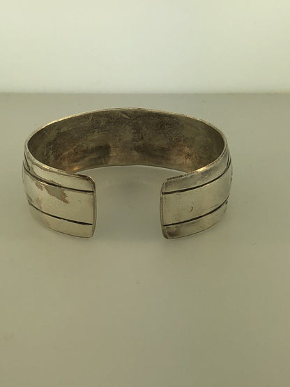 Vintage Navajo Fannie Platero 925 Sterling Silver Concho Style Cuff Bracelet
