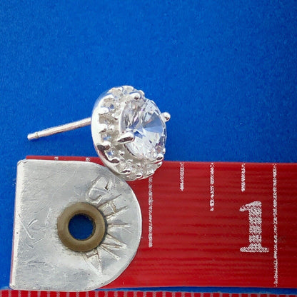 Stunning 925 Sterling Silver Cubic Zirconia Solitaire Halo Bridal Stud Earrings