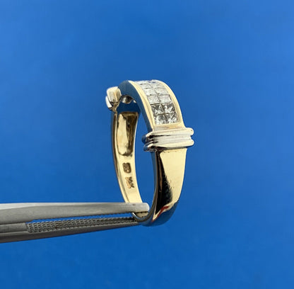 14K Yellow White Gold Princess Pave Diamond Modernist Wedding Band Ring