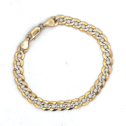 Designer 10K Yellow White Gold Diamond Cut Two Toned Flat Curb Link Bracelet