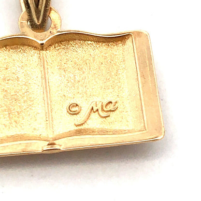 Designer Michael Anthony 14K Yellow Gold Cross Holy Bible Open Book Pendant