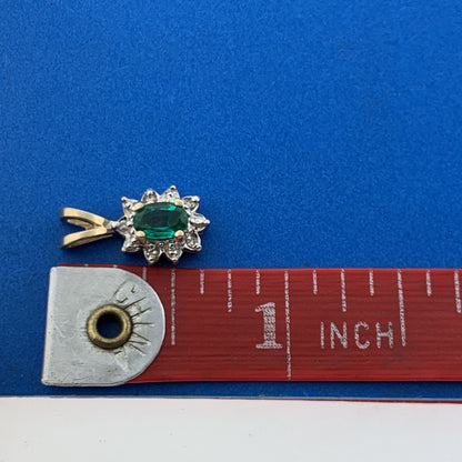 Designer 10k Yellow White Gold Oval Emerald Diamond Accented Charm Pendant