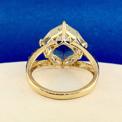 Designer 14K Yellow Gold Green Amethyst Prasiolite Diamond Accent Statement Ring