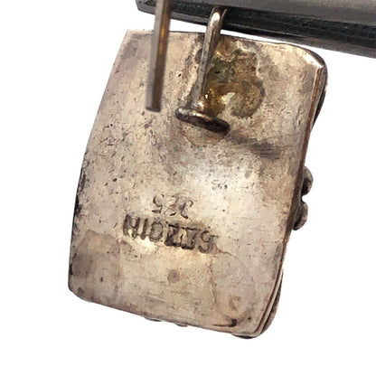 Designer Sterling Silver Oval Purple Cat Eye Cabochon Rectangle Hook Earrings