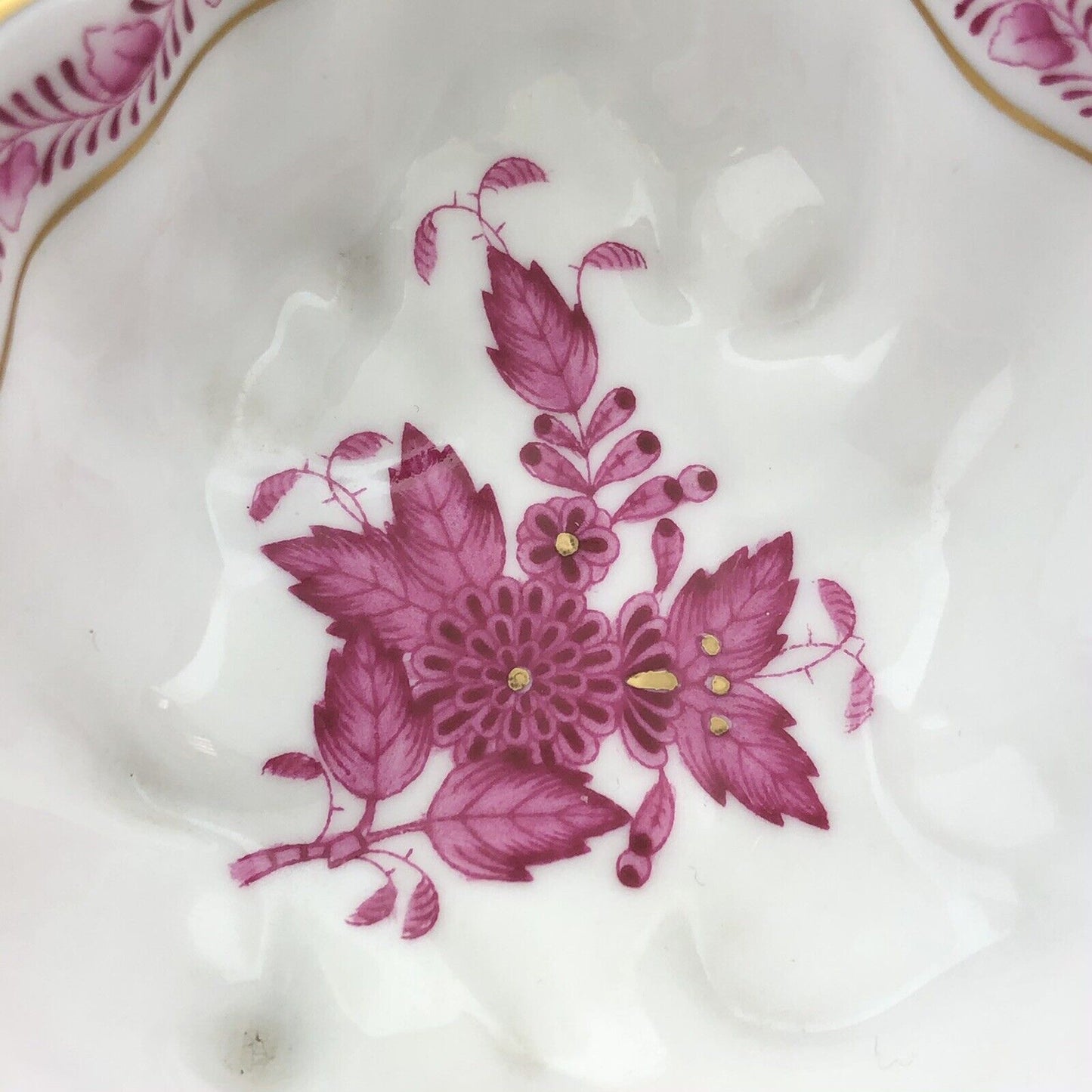 Vintage Herend Hugary Raspberry Chinese Bouquet Apponyi Deep Leaf Nappy Dish