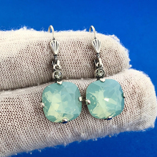 Lovely Sterling Silver 925 Aurora Borealis Coated Crystal CZ Leverback Earrings