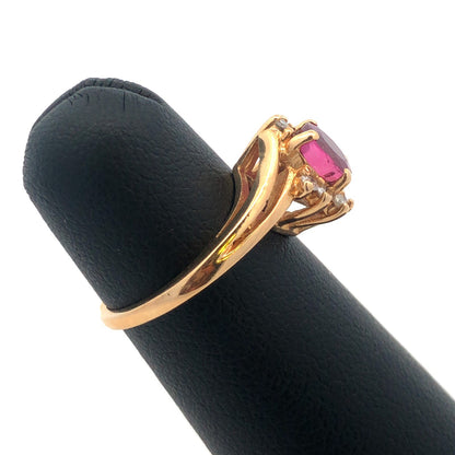 14k Yellow Gold Oval Ruby Diamond Accented July Birthstone Anniversary Ring