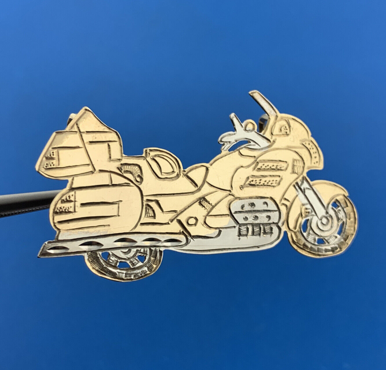 Custom Artisan 10K Yellow White Gold Two Tone Motorcycle Statement Pendant