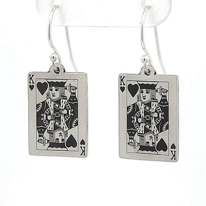 Custom Artisan Sterling Silver 925 Poker Playing Card Drop Dangle Earrings