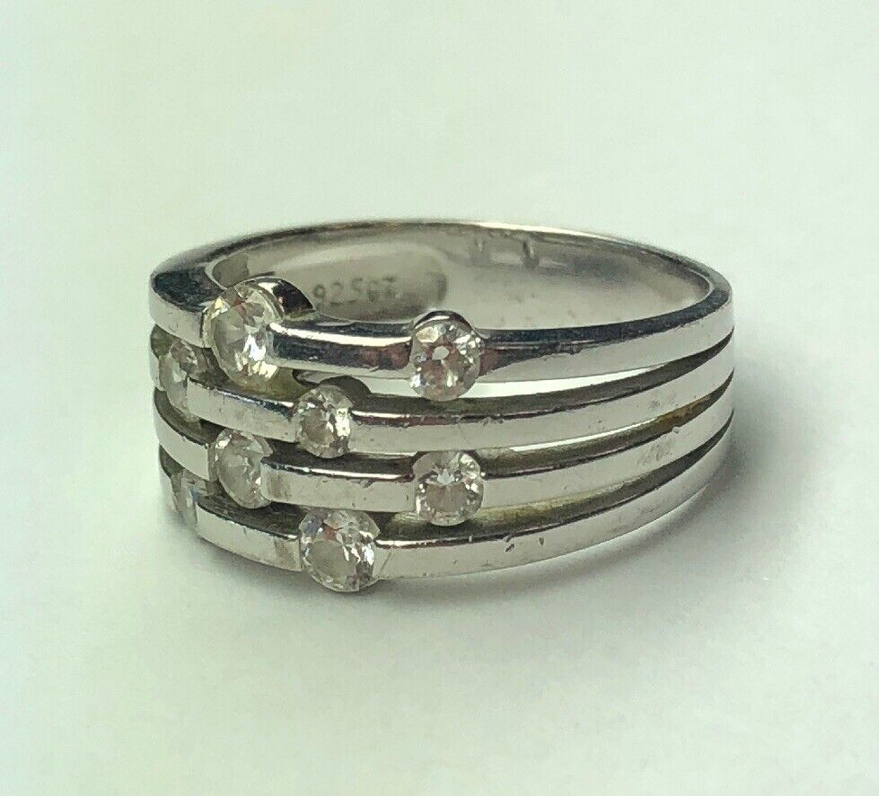 Designer Sterling Silver 925 Cubic Zirconia Station Wedding Anniversary Ring