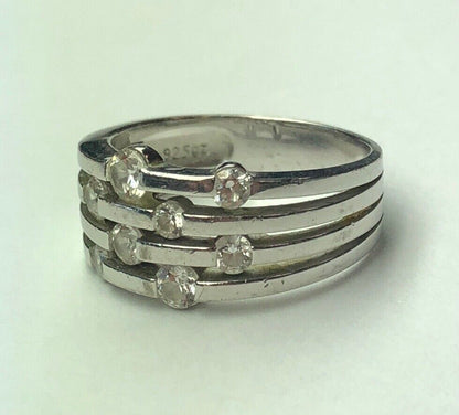 Designer Sterling Silver 925 Cubic Zirconia Station Wedding Anniversary Ring