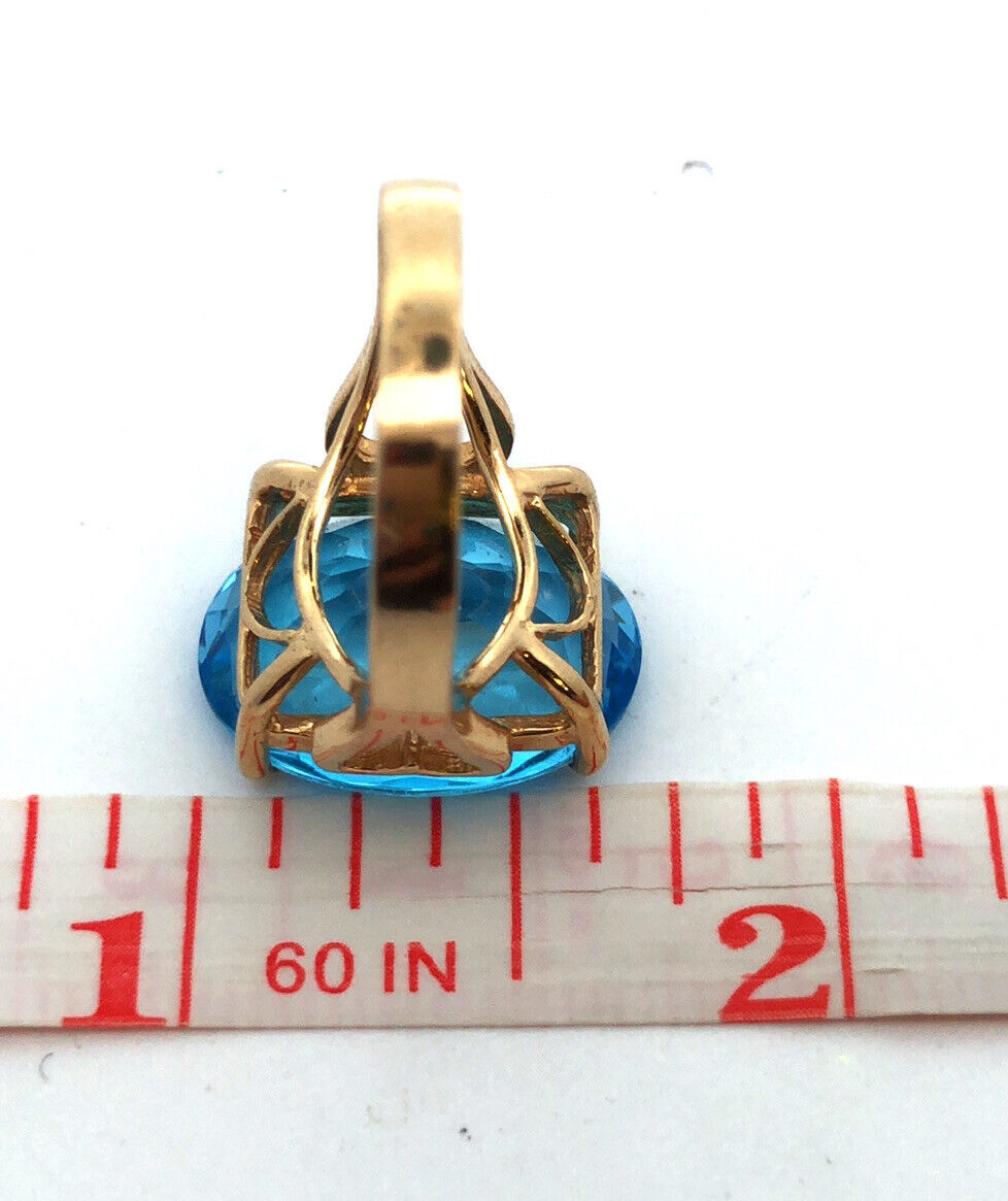 Designer 14K Yellow Gold Oval London Blue Topaz Statement Cocktail Ring