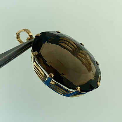 Gorgeous 18k Yellow Gold Large Oval Cut Smoky Quartz Dangle Pendant