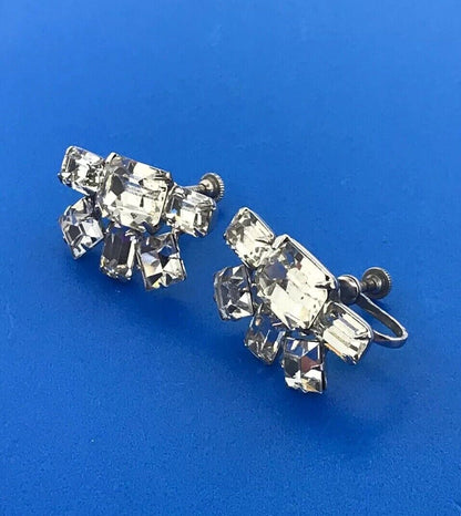 Runway Quality Silver Tone Crystal Rhinestone Bridal Wedding Screw Back Earrings