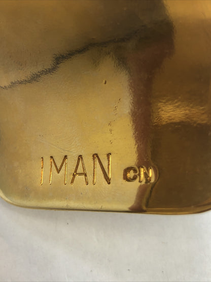 IMAN CN Gold Tone Hammered Metal Purple Cubic Zircoina Statement Cuff Bracelet