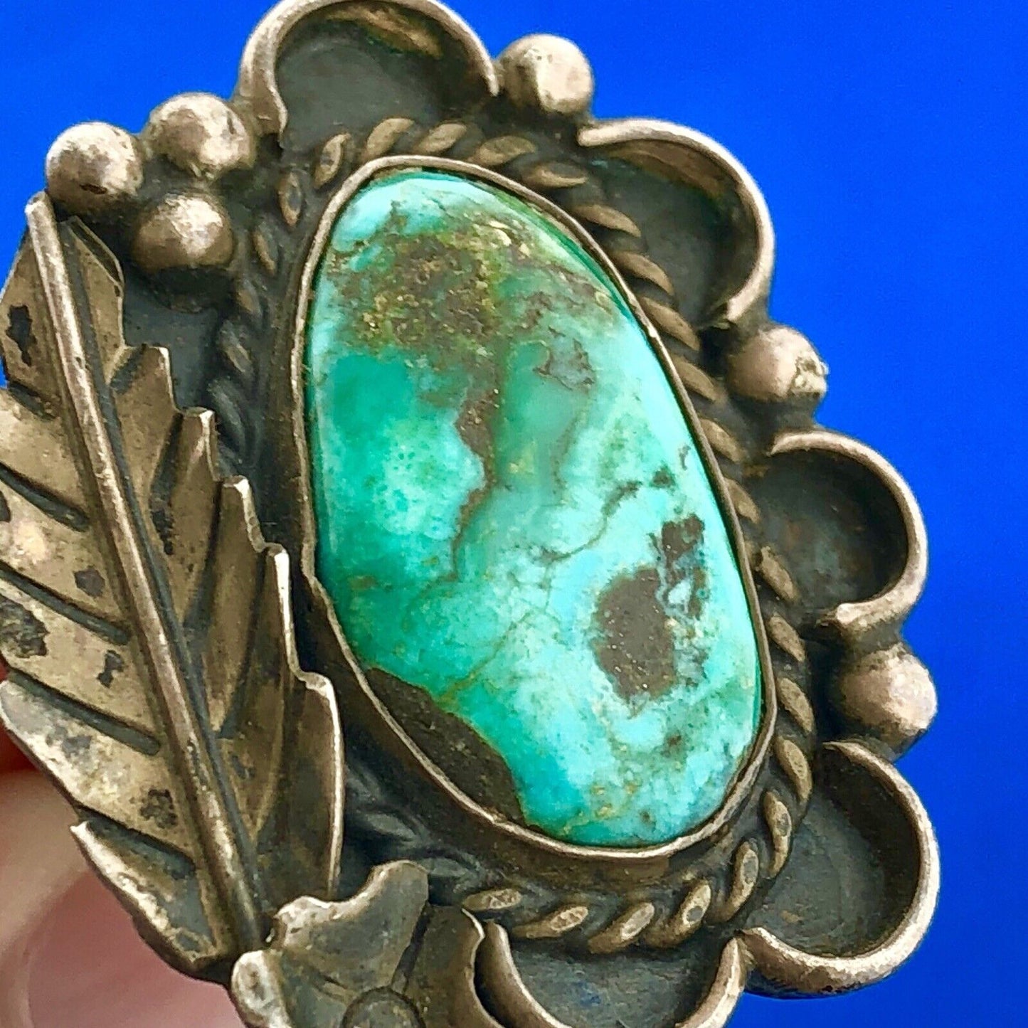 Vintage Native American 925 Sterling Silver Turquoise Statement Finger Ring