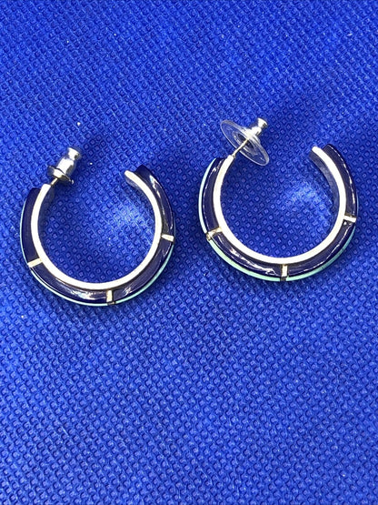 Vintage 925 Sterling Silver Lapis Lazuli Turquoise Butterfly Back Hoop Earrings