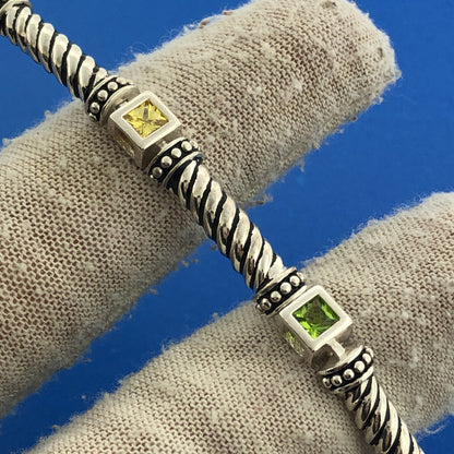 Estate 925 Sterling Silver Princess Cut Multicolor Cubic Zirconia CZ Bracelet