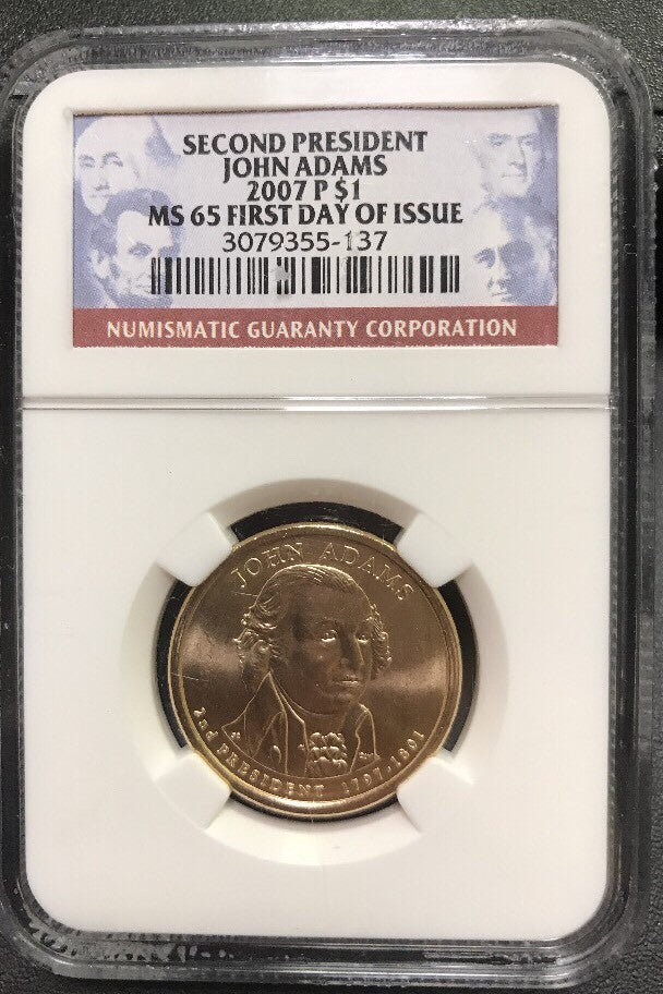 2007 P John Adams Presidential Dollar $1 NGC MS65 First Day of Issue