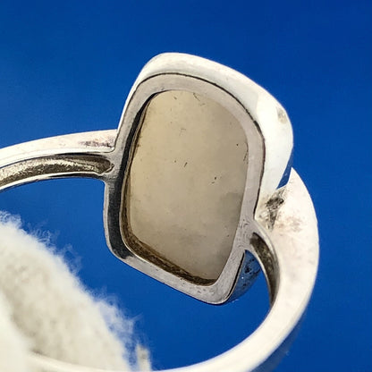 Designer 925 Sterling Silver Rectangle Mother Of Pearl Modernist Bypass Ring