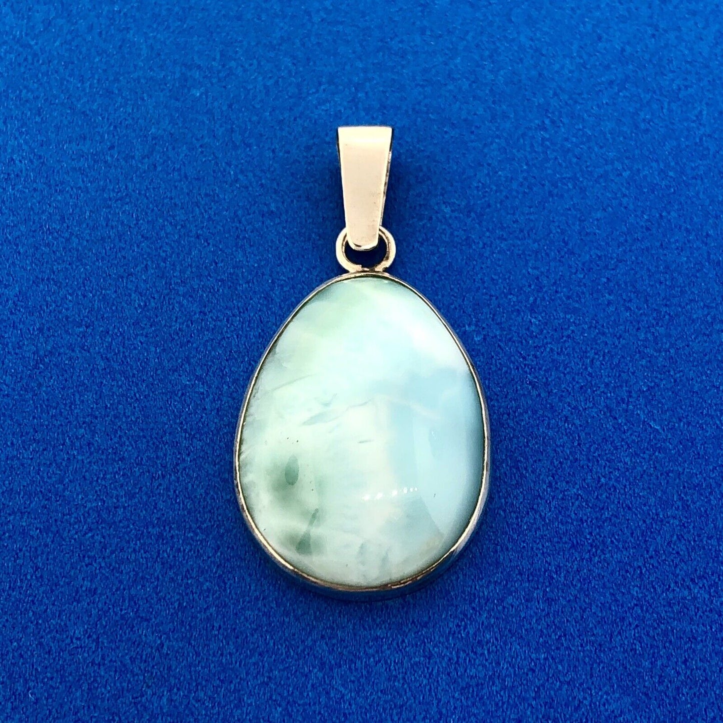 Estate 925 Sterling Silver Larimar Pectolite Pear Healing Statement Pendant