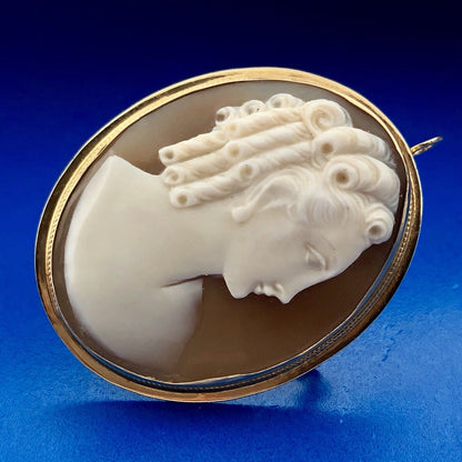 Victorian 14K Yellow Gold Oval Carved Cameo Pin Brooch Option Pendant