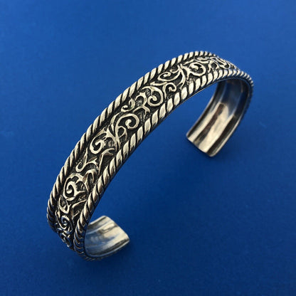 Carolyn Pollack Relios R Moon Sterling Silver 925 Cable Scroll Cuff Bracelet
